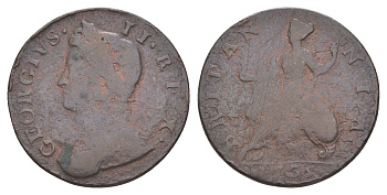 Великобритания 1/2 пенни 1725 Георг II (1727-1760) KM 566, Spink 3717 медь 1522-711