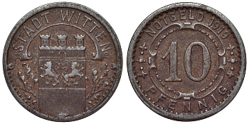 Германия, Виттен 10 пфеннигов 1919 Северный Рейн-Вестфалия, нотгельд Funck 604.2 железо 4119-452