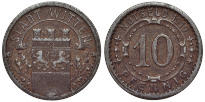 Германия, Виттен 10 пфеннигов 1919 Северный Рейн-Вестфалия, нотгельд Funck 604.2 железо 4119-452