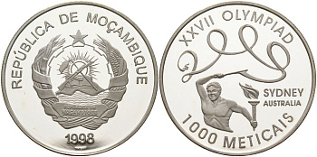 Мозамбик 1000 метикалей 1998 XXVII Олимпийские игры, Сидней 2000 KM 128 серебро PROOF 11-327-22