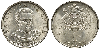 Чили 1 эскудо 1972 Хосе Мигель Каррера KM 197 медно-никель 4118-256