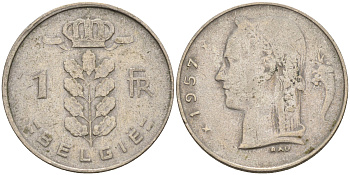 Бельгия 1 франк 1957 Belgie  KM 143.1 медно-никель    4592-1235