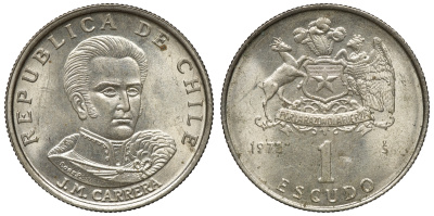 Чили 1 эскудо 1972 Хосе Мигель Каррера KM 197 медно-никель 4118-256