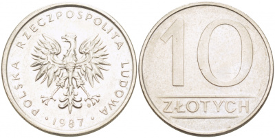Польша 10 злотых 1987 MW KM 152.1, Parchimowicz 243d медно-никель 4519-1012