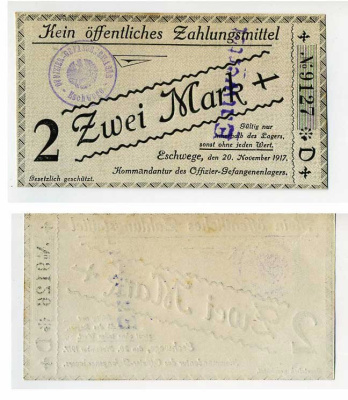 Германия 2 марки 1917 Эшвеге (Гессен), лагерь военнопленных офицеров C-2946 бумага UNC (пресс) 504-85-1-2