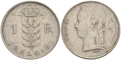 Бельгия 1 франк 1957 Belgie  KM 143.1 медно-никель    4592-1235