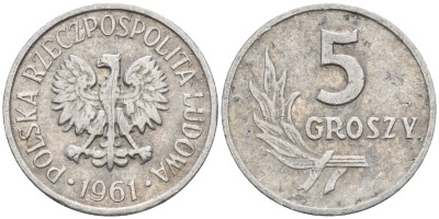 Польша 5 грошей 1961  KM А46 алюминий    4160-1253
