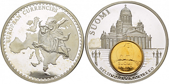 НИДЕРЛАНДЫ МЕДАЛЬ ND МОНЕТА НА МЕДАЛИ, СЕРИЯ ДОЕВРОВЫЕ ЕВРОПЕЙСКИЕ МОНЕТЫ, ФИНЛЯНДИЯ, 50 ПЕННИ, ХЕЛЬСИНКИ серебрение PROOF 1090-2-23