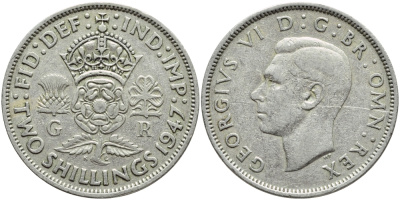 Великобритания 2 шиллинга (флорин) 1947 Георг VI (1936-1952) KM 865, Spink 4102 медно-никель 4394-1032