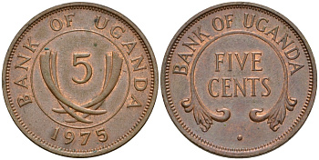 Уганда 5 центов 1975 KM 1 бронза UNC 4604-825