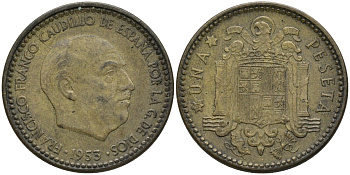 Испания 1 песета 1953 (56) Франсиско Франко (1939-1975) KM 775 алюминиевая бронза 4171-437