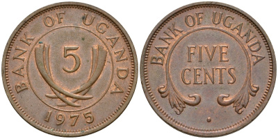 Уганда 5 центов 1975 KM 1 бронза UNC 4604-825