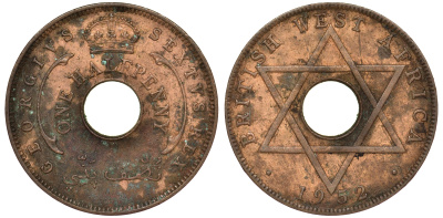 Британская Западная Африка 1/2 пенни 1952 H, Георг VI KM 27a бронза 25-1355