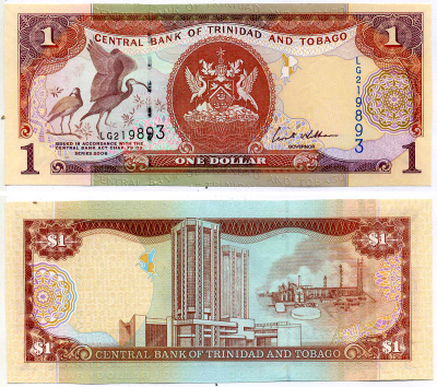 Тринидад и Тобаго 1 доллар 2006 подпись 8, номер синий, TDLR Pick 46 бумага UNC (пресс) 2197-15-1-2