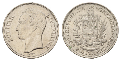 Венесуэла 2 боливара 1967 Симон Боливар Y 43 никель 4132-1221