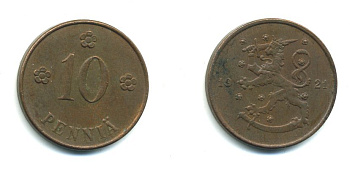 Финляндия 10 пенни 1921 республика (1918-1962) KM 24 медь 29-1123