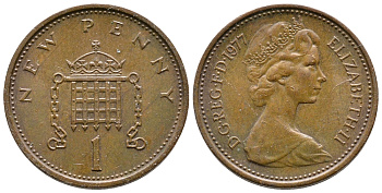 Великобритания 1 пенни 1977 Елизавета II (1952-2022) KM 915, Spink 4237 (B1) бронза 87-146