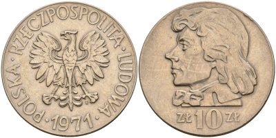 Польша 10 злотых 1971 MW, Тадеуш Костюшко KM 50а медно-никель    4601-1125