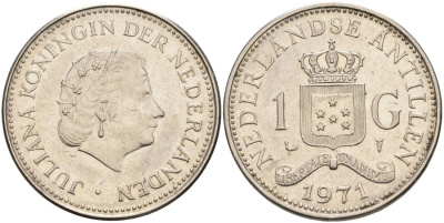 Нидерландские Антилы 1 гульден 1971 Юлиана (1948-1980) KM 12 никель 88-1113