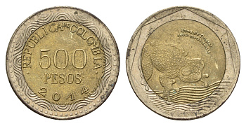 Колумбия 500 песо 2014 KM 298 биметалл 4577-1125
