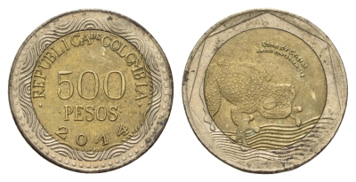 Колумбия 500 песо 2014 KM 298 биметалл 4577-1125