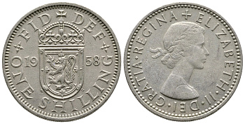 Великобритания 1 шиллинг 1958 Елизавета II (1952-2022), Шотландский герб KM 905, Spink 4148 медно-никель 3999-1026