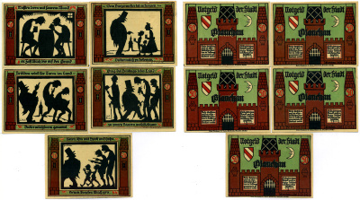 ГЛАУХАУ НАБОР ИЗ 5 БАНКНОТ ПО 50 ПФЕННИГОВ 1921 1 МАЯ 1921, НОТГЕЛЬД, ЗЕМЛЯ САКСОНИЯ Grabowski 436.1b бумага 2193-2-1-1