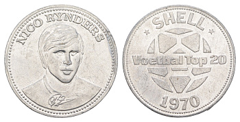 Нидерланды жетон Shell - Чемпионат мира по футболу 1970 года - сборная Голландии - Нико Рейндерс 1970 диаметр 30 мм, вес 3,3 гр алюминий 4175-623