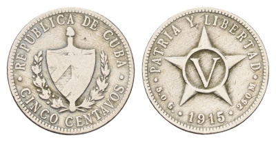 Куба 5 сентаво 1915 KM 11.1 медно-никель 4580-159