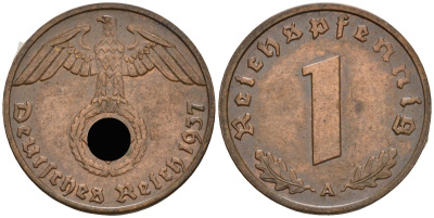 Германия 1 рейхспфенниг 1937 A KM 89, J 361 бронза 4396-826