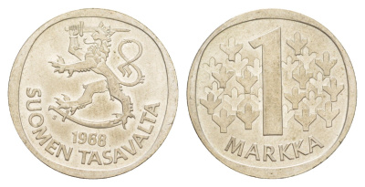 Финляндия 1 марка 1968 KM 49 серебро aUNC 4648-531