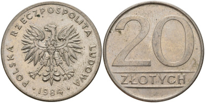 Польша 20 злотых 1984 MW Y 153.1 медно-никель 4187-626