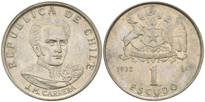 Чили 1 эскудо 1972 Хосе Мигель Каррера KM 197 медно-никель 4174-427
