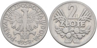 Польша 2 злотых 1958 MW KM 46, Parchimowicz 216a алюминий 73-411
