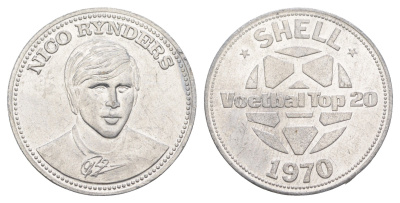 Нидерланды жетон Shell - Чемпионат мира по футболу 1970 года - сборная Голландии - Нико Рейндерс 1970 диаметр 30 мм, вес 3,3 гр алюминий 4175-623