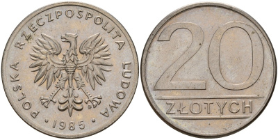Польша 20 злотых 1985 MW Y 153.1 медно-никель 4187-641