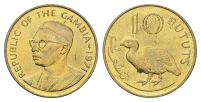 Гамбия 10 бутутов 1971 год-тип KM 10 никель латунь UNC 4666-451