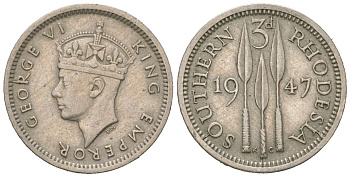 Южная Родезия 3 пенса 1947 Георг VI (1936-1952) KM 16b медно-никель 4617-121