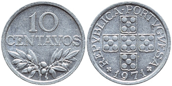 ПОРТУГАЛИЯ 10 СЕНТАВО 1971 KM 594 алюминий 4396-123