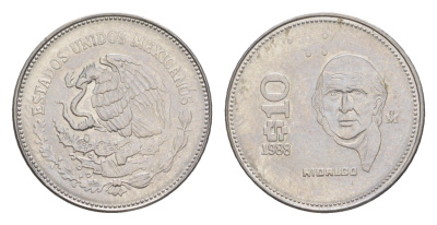 Мексика 10 песо 1988 Mo KM 512 нержавеющая сталь aUNC 4636-528