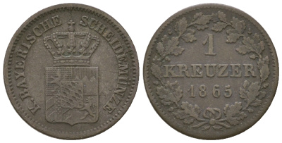 Бавария 1 крейцер 1865 Людвиг II (1864-1886) KM 487 серебро 4576-1055